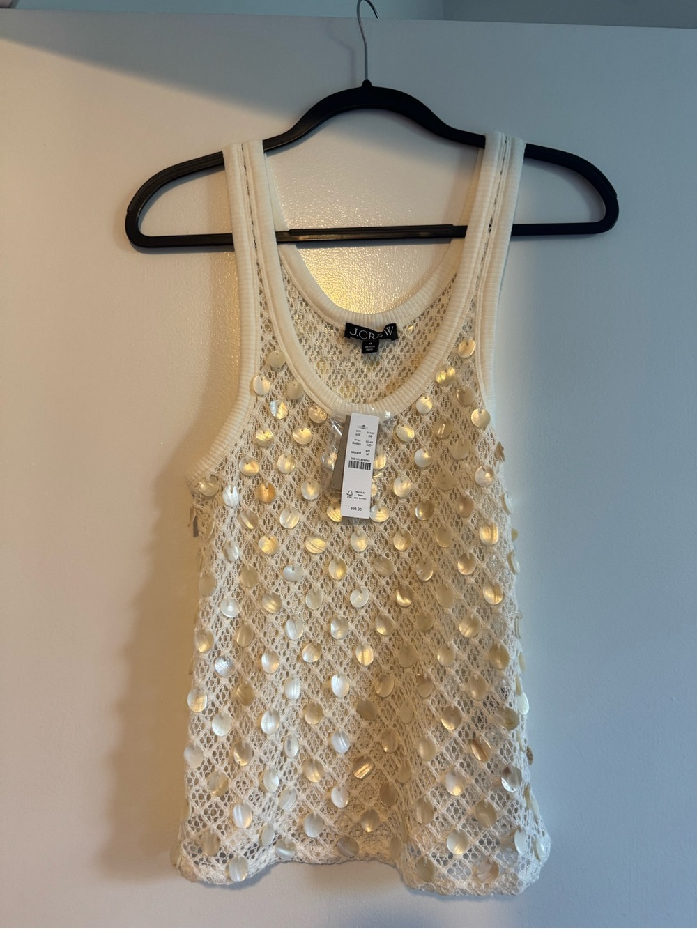 J. Crew Ivory Sequin Mesh Tank